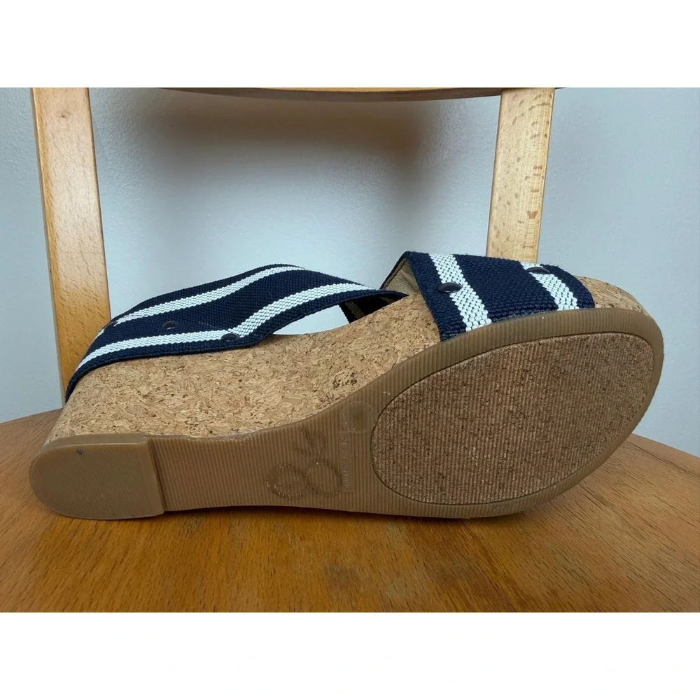 Lucky Brand Women's Wedge Sandals 7.5 White Blue Coastal Summer Boho Romantic